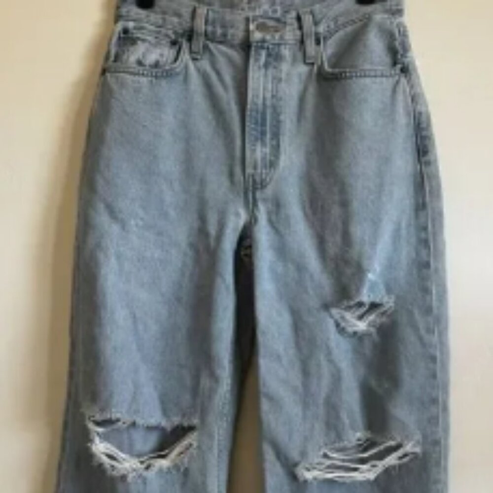 Etica Denim Devon Wide Leg Crop Jeans Size 26 Distressed High Rise Light Wash